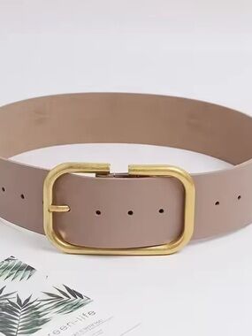 Wide Taupe Women's Belt with Gold Buckle